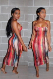 rose red Fashion Sexy adult Spaghetti Strap Sleeveless Slip Step Skirt Mid-Calf Print backless holl