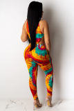 Pink Fashion adult Sexy contrast color Patchwork Tie Dye Print Gradient pencil Sleeveless