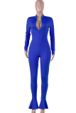Green street Solid zipper Milk. Long Sleeve O Neck Jumpsuits