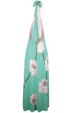 Yellow Sexy Fashion Tank Sleeveless O neck A-Line Floor-Length Print Patchwork 