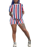 Multicolor Casual Print Patchwork O Neck Short Sleeve Two Pieces