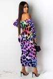 Blue Fashion adult Sexy Cap Sleeve Long Sleeves One word collar Step Skirt Mid-Calf bandage Leo