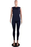 Navy Blue Casual Fashion Active Sexy Solid Patchwork pencil Two-piece Pants Set