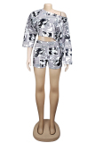 White Celebrities Fashion adult Two Piece Suits Patchwork Letter Print pencil Half Sleeve