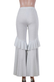purple Elastic Fly Mid Sequin Solid Loose Pants