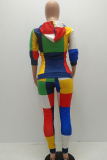 multicolor Chlorine Fashion adult Casual Two Piece Suits Print Patchwork pencil Long Sleeve 