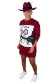 Khaki Casual Fashion adult Cap Sleeve Long Sleeves O neck Step Skirt Mini Print Long Sleeve Dre
