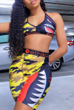 colour adult Sexy Fashion Print Patchwork Two Piece Suits Straight Sleeveless