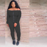 Black Casual Fiber Solid Fold Bateau Neck Skinny Jumpsuits