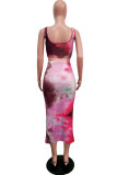 Blue Sexy Fashion Patchwork HOLLOWED OUT Print Regular Two-Piece Dress