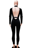 Black Green Sexy Solid Long Sleeve O Neck 