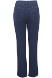 Dark Blue Denim Zipper Fly Button Fly High washing Hole Zippered Pocket Straight Pants Pants