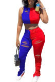 Black Fashion adult Ma'am Street Patchwork Burn-out contrast color Two Piece Suits Boot Cut Sleeveless Two Pieces