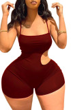 White Sexy Solid Hollowed Out Spaghetti Strap Skinny Rompers