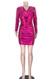 Silver adult Sexy Fashion Cap Sleeve Long Sleeves V Neck Step Skirt Mini Draped chain Fluorescent