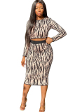 Black and white Sexy Two Piece Suits Patchwork Striped Hip skirt Long Sleeve Two-Piece Dress
