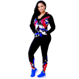 Pink Sexy Print Patchwork Hooded Collar Long Sleeve Two Pieces