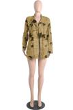 Green cardigan Long Sleeve Solid Print Newspaper Blouses & Shirts