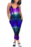 Red Casual Print Patchwork Pocket Spaghetti Strap Loose Jumpsuits