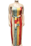 rose red Sexy O Neck Bandage Striped Print