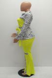 Yellow adult OL Fashion Bandage Print Two Piece Suits Patchwork contrast color Loose Long Sleeve