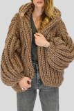 Caramel Casual Cardigan Hooded Handmade Knitted Cardigan Sweater