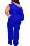 Red Sexy Solid Patchwork Oblique Collar Plus Size Jumpsuits
