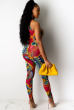 White Fashion Ma'am adult Sexy Two Piece Suits Print Patchwork pencil Sleeveless Two-piece Pant