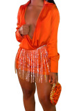 Tangerine Sexy Solid Patchwork V Neck Shirt Dress Dresses