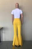 Blue Elastic Fly High Asymmetrical Draped Solid Boot Cut Pants Pants