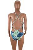 Green Print backless Sexy Fashion One-Piece Swimwear