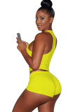 Black knit Sexy Patchwork Two Piece Suits Solid Straight Sleeveless Two-Piece Short Set
