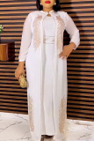 White Hot Drill Mandarin Collar Long Sleeve Longline Cardigan Muslim Dubai Robe And Maxi Dress Vacation Plus Size Two Pieces Dress Sets