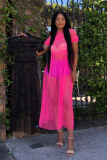 Yellow Casual Fashion Cap Sleeve Half Sleeves O neck Straight Ankle-Length Solid asymmetrical Mes