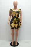 Black Fashion Sexy Spaghetti Strap Sleeveless Slip Slim Dress Mini Print asymmetrical Paisley ba