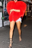 Red Formal Evening Party Prom Heart-Shaped Faux Fox Fur Cape Coats