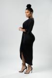 White Casual Fashion adult Cap Sleeve 3/4 Length Sleeves V Neck Asymmetrical Mid-Calf Solid Patc