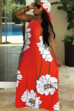 Yellow Sexy Fashion Tank Sleeveless O neck A-Line Floor-Length Print Patchwork 