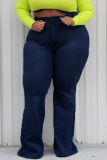 Dark Blue Denim Sexy Solid Plus Size 