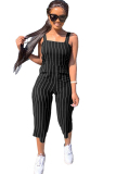rose red Casual Striped zipper Sleeveless Slip Rompers