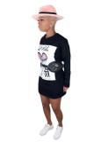 Khaki Casual Fashion adult Cap Sleeve Long Sleeves O neck Step Skirt Mini Print Long Sleeve Dre