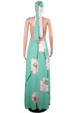 Yellow Sexy Fashion Tank Sleeveless O neck A-Line Floor-Length Print Patchwork 