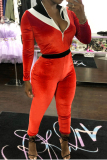 Red Sexy Solid Patchwork Long Sleeve O Neck Jumpsuits