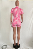 Black Fashion Sexy Print Patchwork zipper Striped Short Sleeve V Neck 