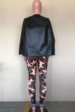Black PU O Neck Long Sleeve Solid Long Sleeve Tops