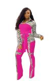 Yellow adult OL Fashion Bandage Print Two Piece Suits Patchwork contrast color Loose Long Sleeve