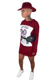 Khaki Casual Fashion adult Cap Sleeve Long Sleeves O neck Step Skirt Mini Print Long Sleeve Dre