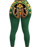 Green Sexy Print Skinny Bottoms