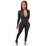 Wine Red Casual Solid V Neck Skinny Jumpsuits