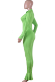 Green street Solid zipper Milk. Long Sleeve O Neck Jumpsuits